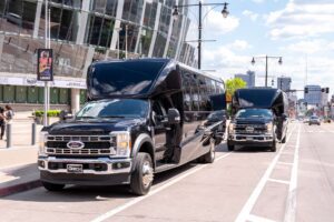 Mini Coaches outside T-Mobile Center